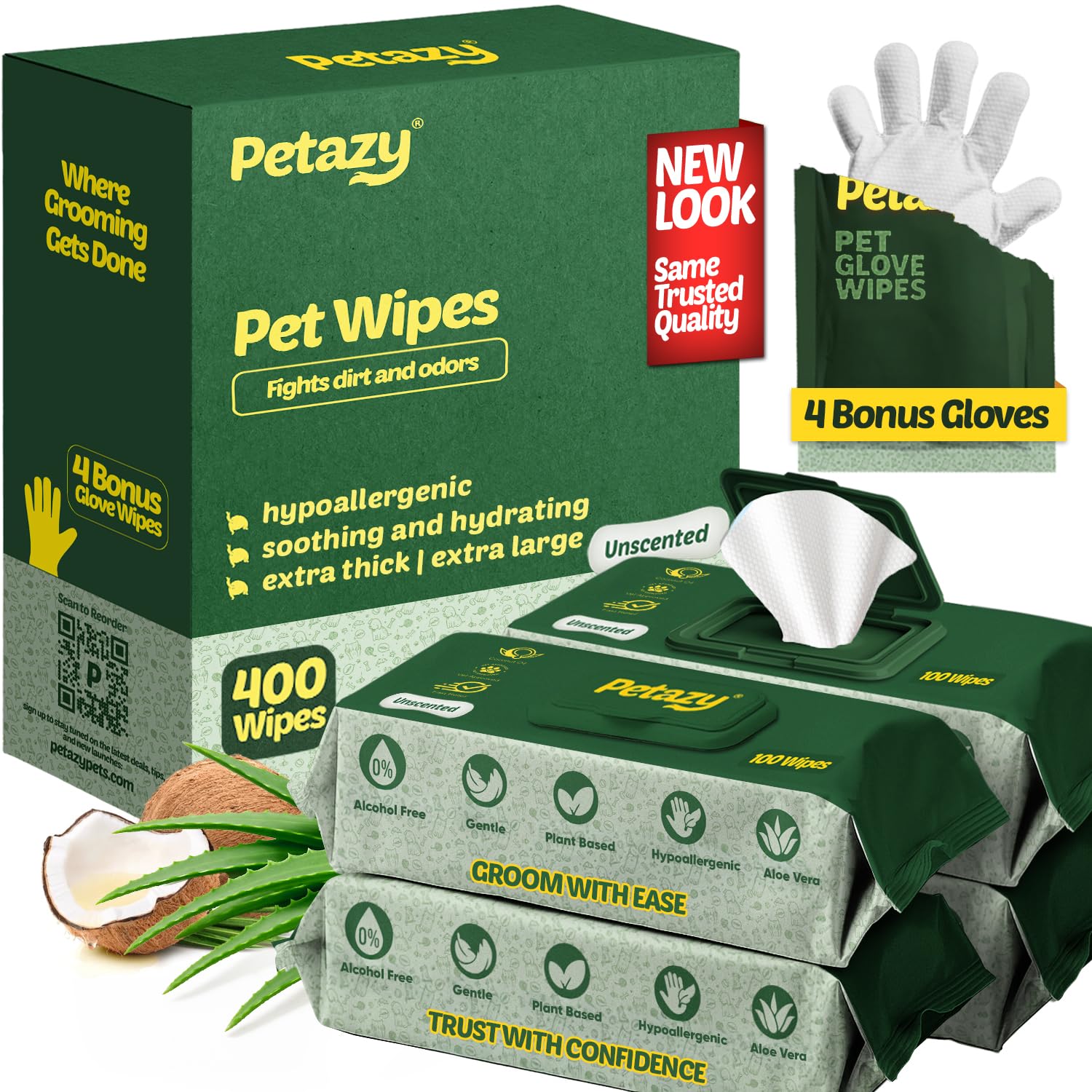 Petazy 400 dog wipes pack for quick freshening and deodorizing