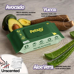 Petazy dog wipes ears-face-paws cleaning for sensitive areas.