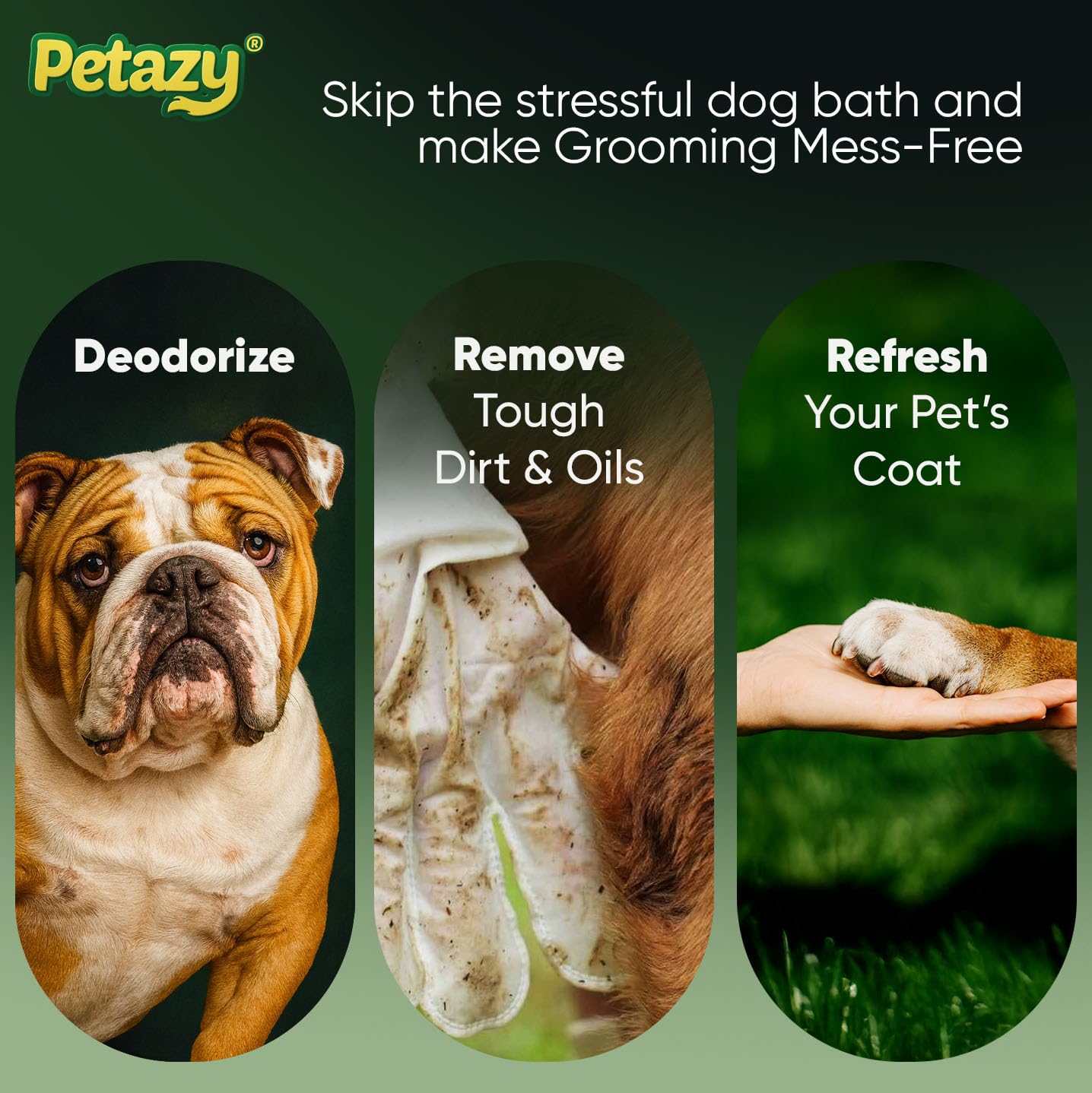 Petazy Pet Glove Wipes face cleaning demonstrates gentle, soothing use.
