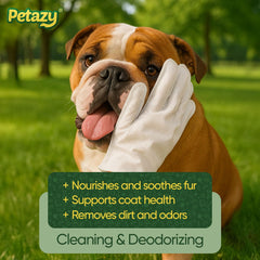 Petazy Pet Glove Wipes glove close-up shows durable design.