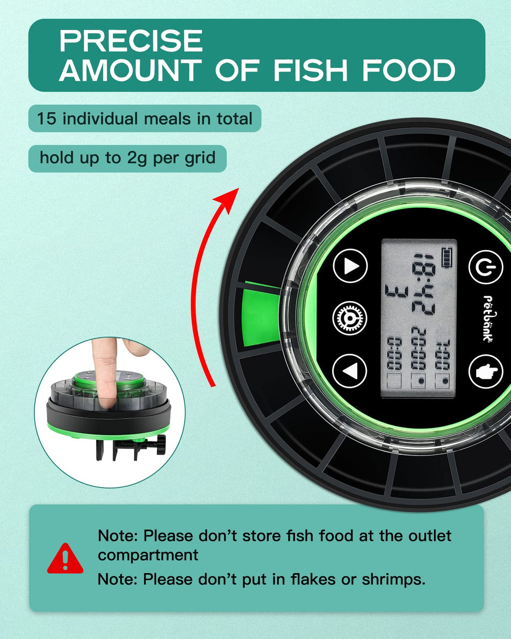 Petbank automatic fish feeder clamp-mount demonstrates versatile tank fitting for various aquariums