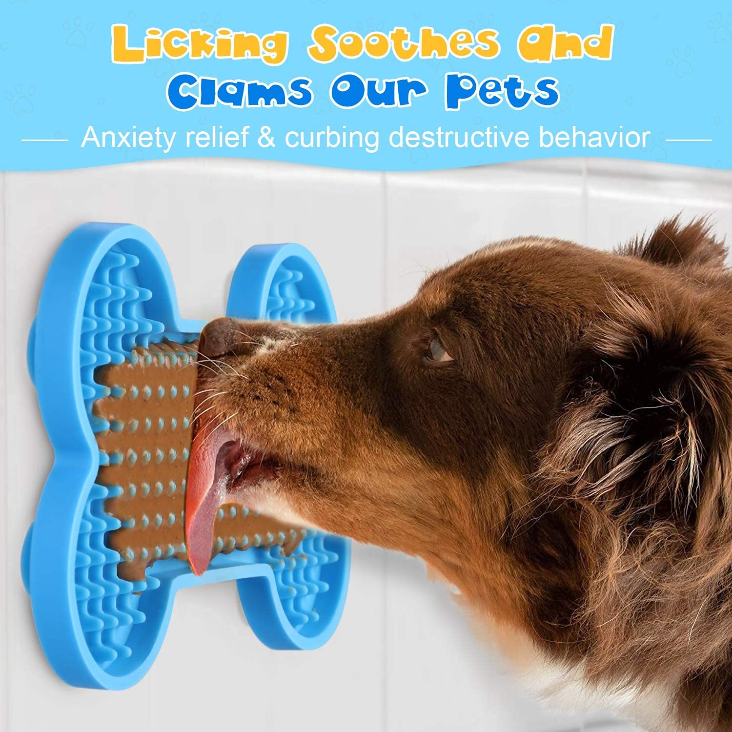 Petbank Lick Mat blue bone shape keeps dogs entertained during baths.