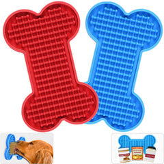 Petbank Lick Mat red bone shape for calming grooming sessions and snack engagement.