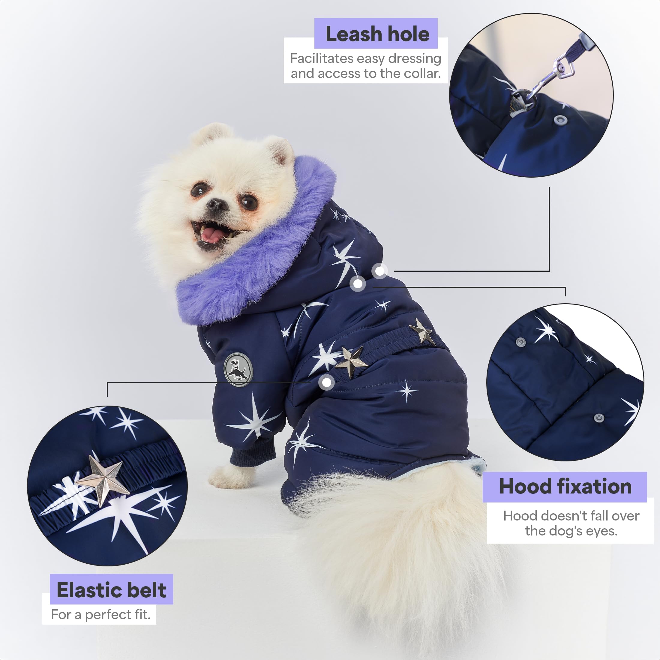 PetBaronet full-coverage jumpsuit on dog during outdoor winter walk