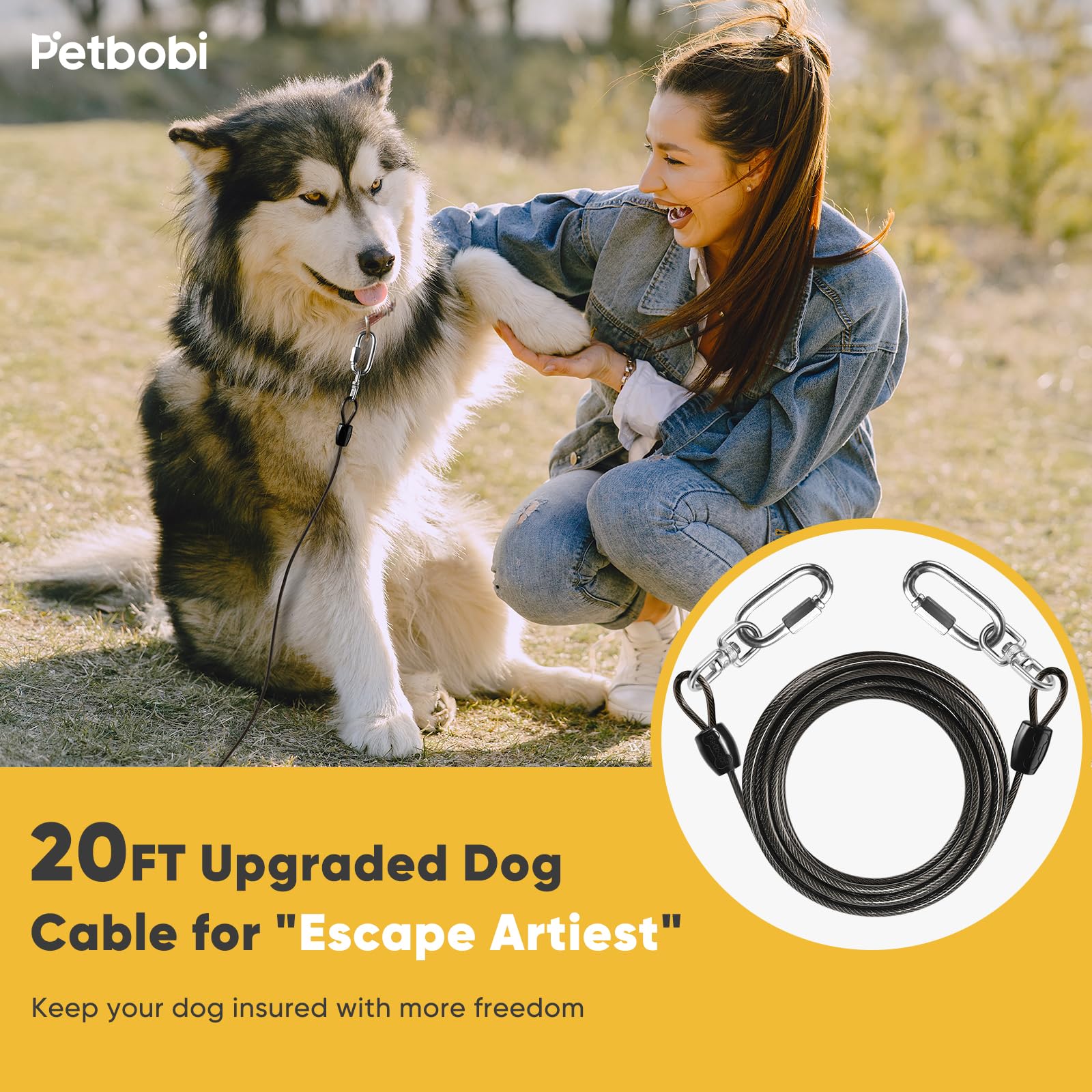 Petbobi 6mm stainless steel wire with PVC coating provides strength and weather resistance