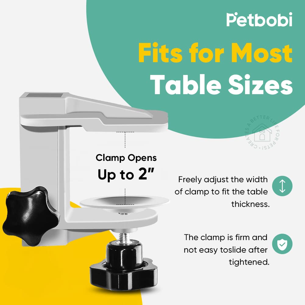 Petbobi clamp-on-table setup highlights quick, tool-free installation