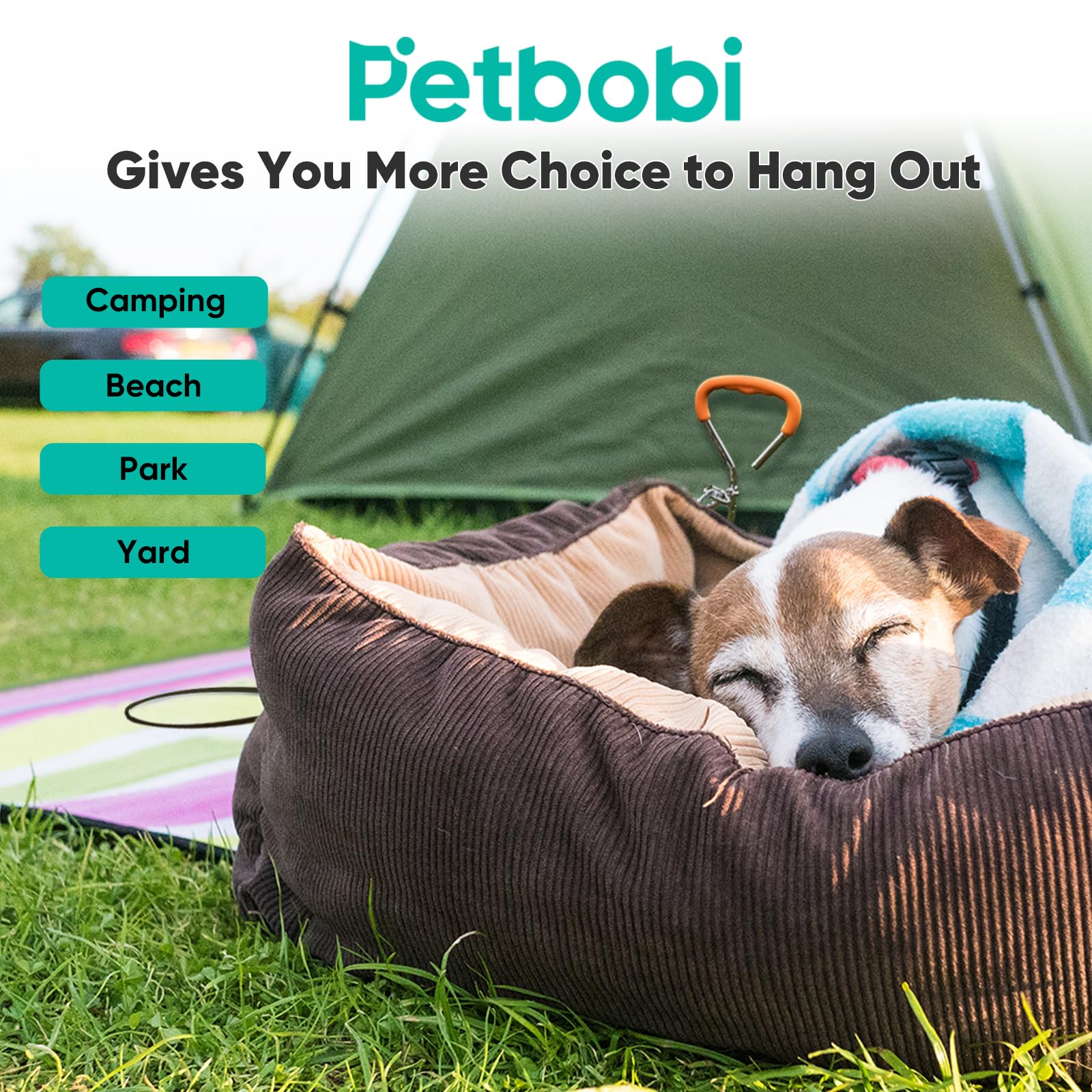 Petbobi PVC-coated cable stays weatherproof and chew-resistant for long outdoor fun.