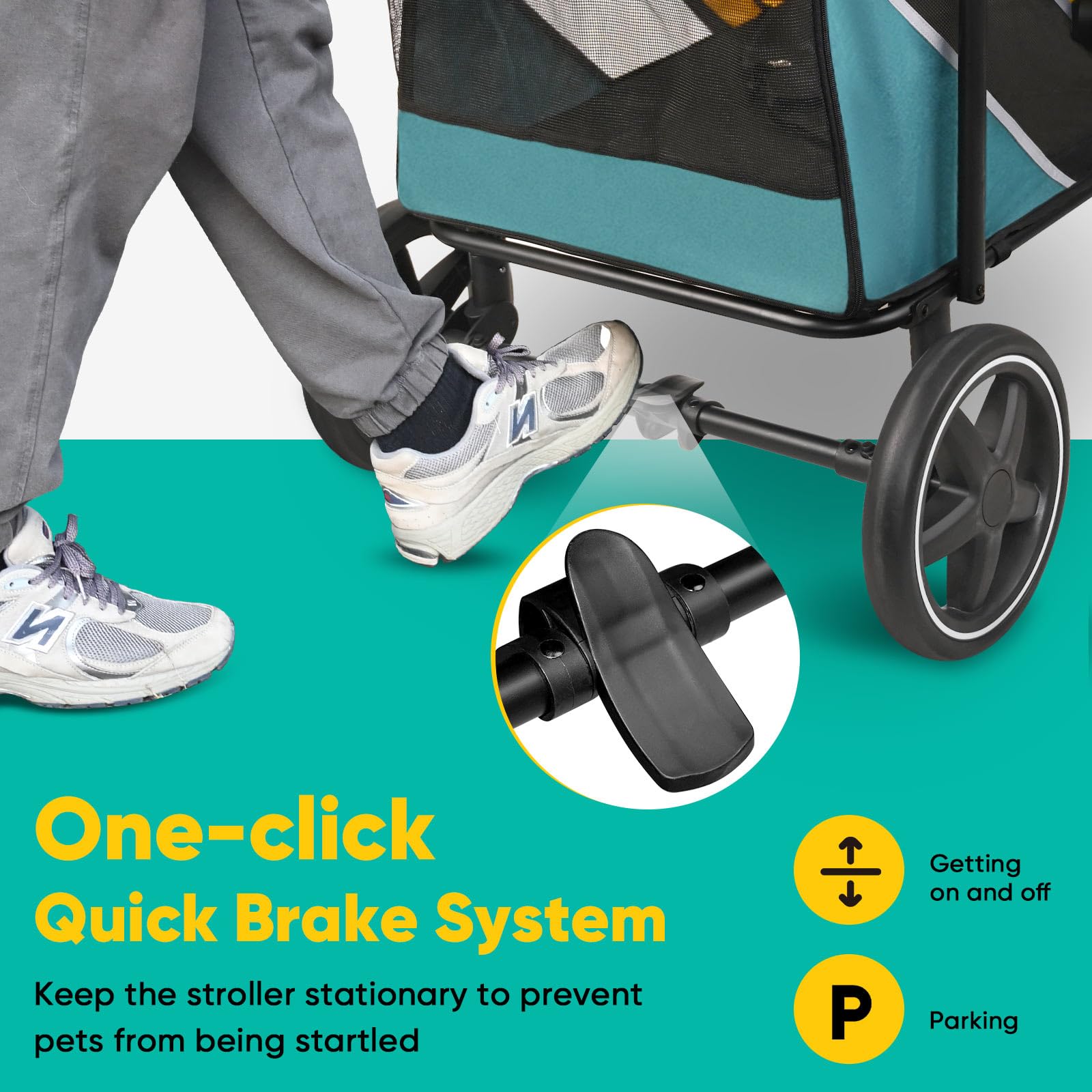 Petbobi dog stroller all-terrain wheels stabilize walks on grass and gravel.