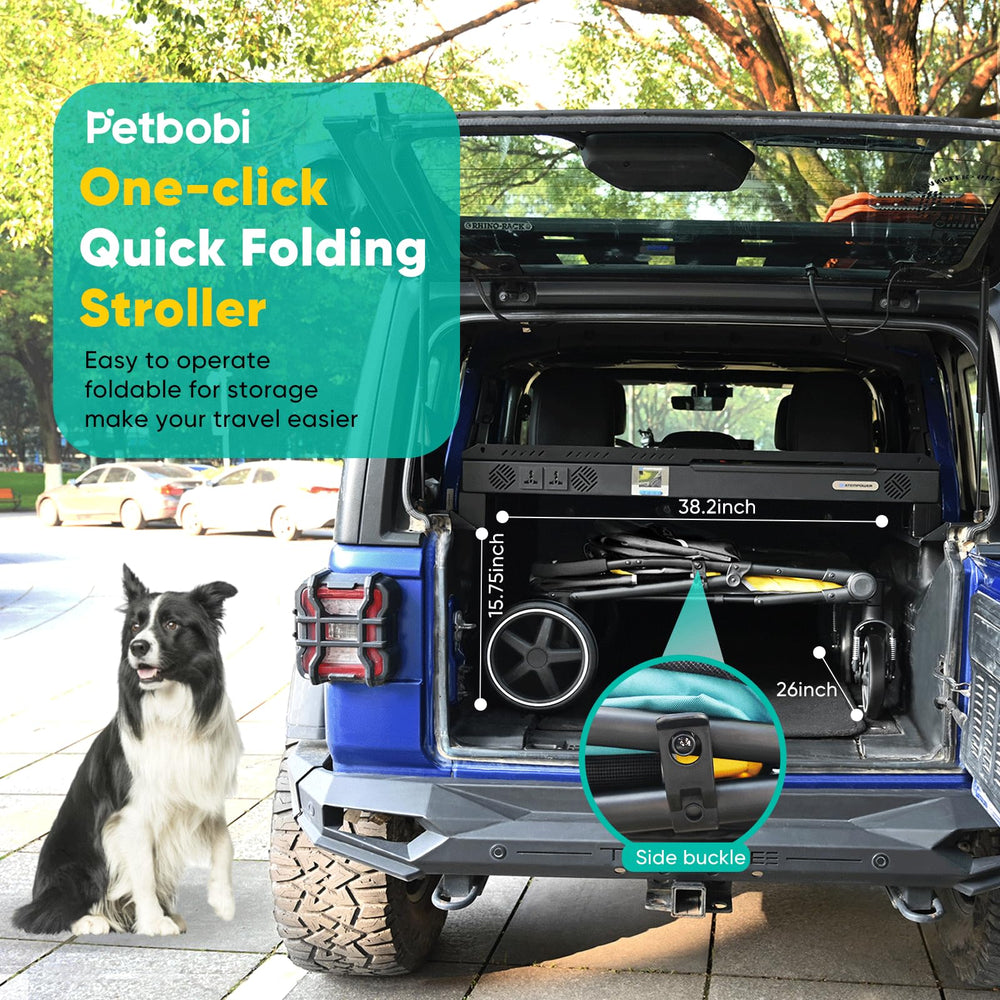 Petbobi dog stroller interior dimensions illustrate roomy space for large dogs