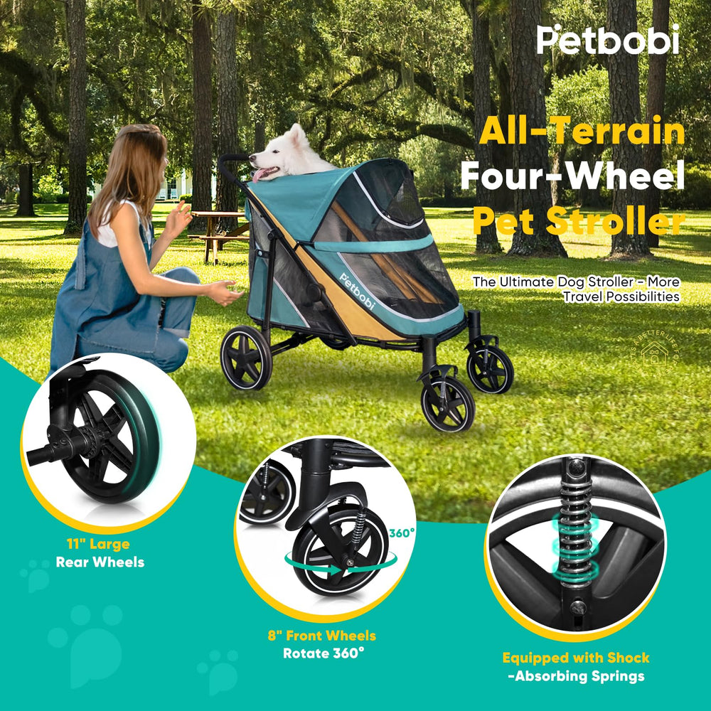 Petbobi dog stroller features reflective strips for low-light safety.