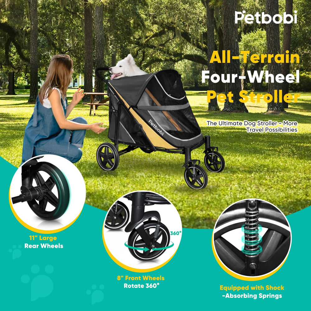 Petbobi dog stroller safety storage with leashes and pockets keeps belongings secure