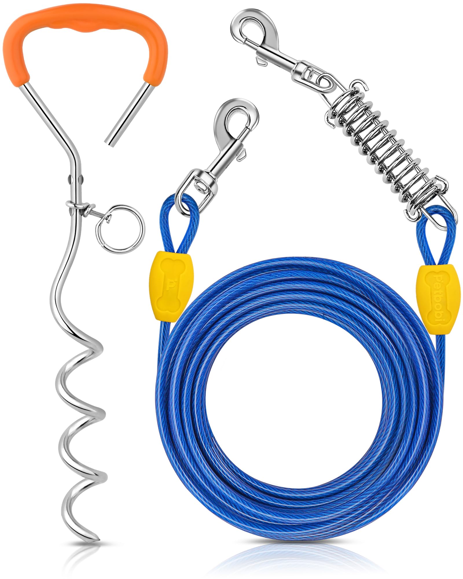 Petbobi dog tie-out cable 30ft setup for safe outdoor roaming.