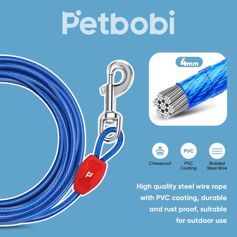 Petbobi 360° swivel on tie-out cable prevents tangles during outdoor exploration