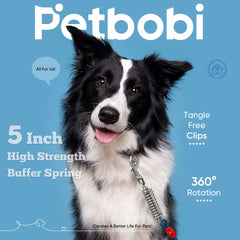 Petbobi dog tie-out cable spring-clip close-up, reduces tugging during play