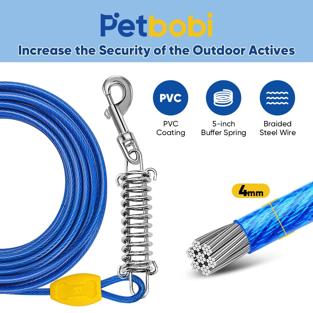 Petbobi dog tie-out cable spring close-up for shock-absorbing play.