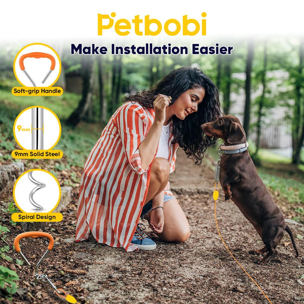Petbobi 4mm cable with spring absorbs shock for gentler dog tethering