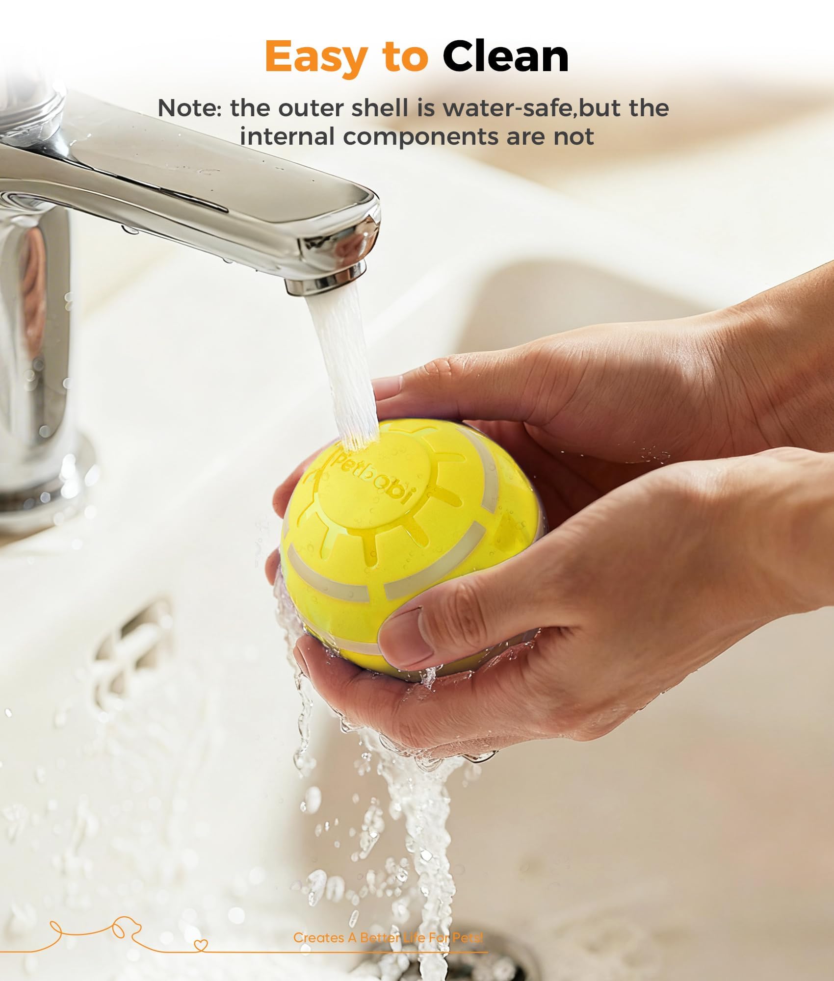 Petbobi durable TPU shell dog ball that's easy to clean after play.