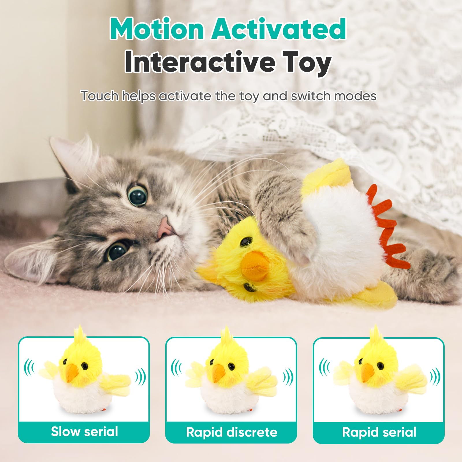 Petbobi Flapping Bird in-action—motion-activated chirps invite cats to pounce and exercise.