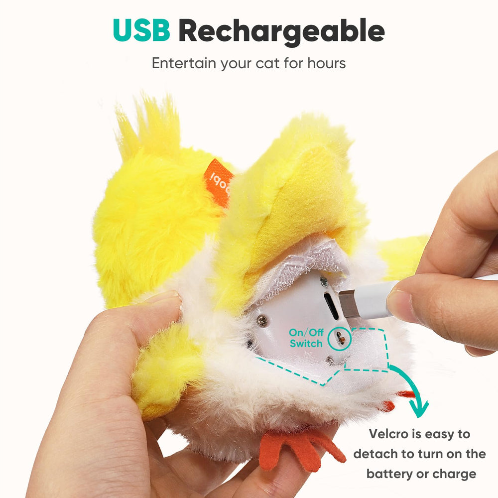Petbobi Flapping Bird washable-cover—removable plush fabric for easy cleaning after playtime.