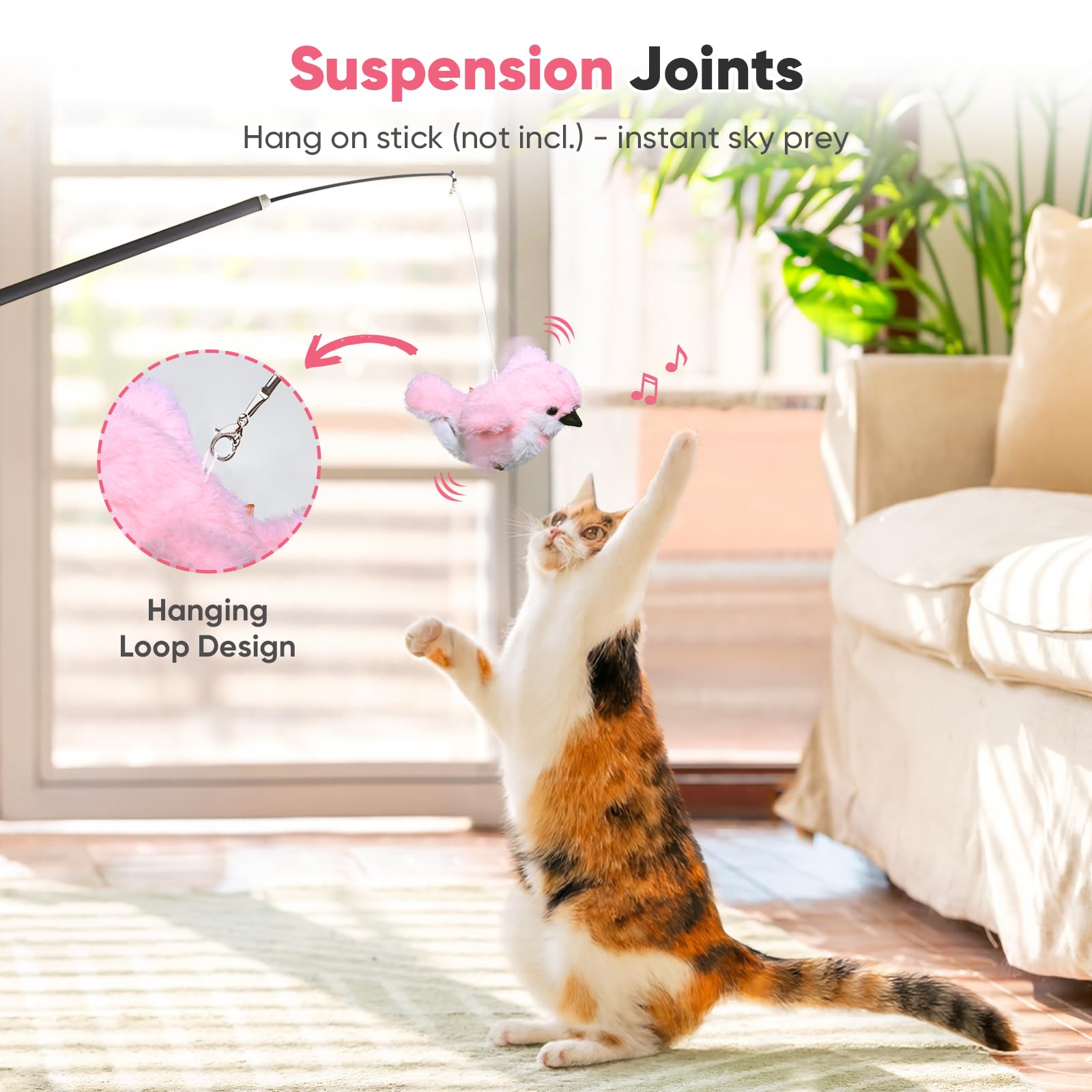 Petbobi Flappy Bird Cat Toy washable faux fur is soft on paws and teeth.