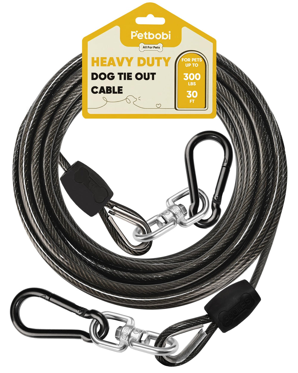 Petbobi heavy-duty tie-out 30ft cable in action for secure outdoor adventures.