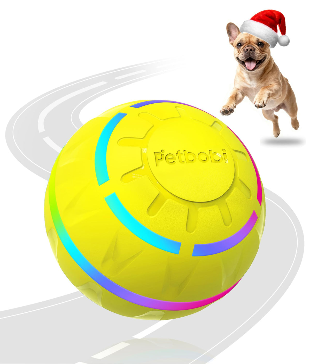 Petbobi interactive dog toy ball LED lights for indoor focused chasing.