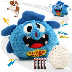 Petbobi interactive dog toy in blue demonstrates barking action to boost playtime.