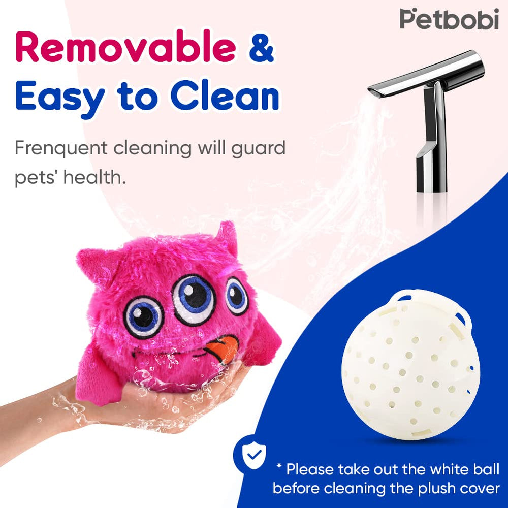 Petbobi Monster Active Ball plush cover close-up highlights soft washable fabric.