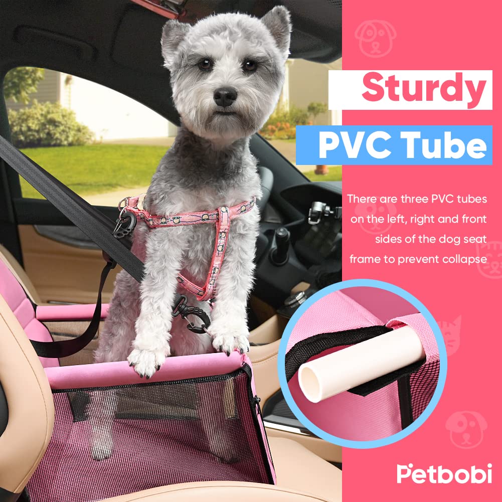 Petbobi car booster seat material close-up shows water-resistant Oxford fabric and breathable mesh