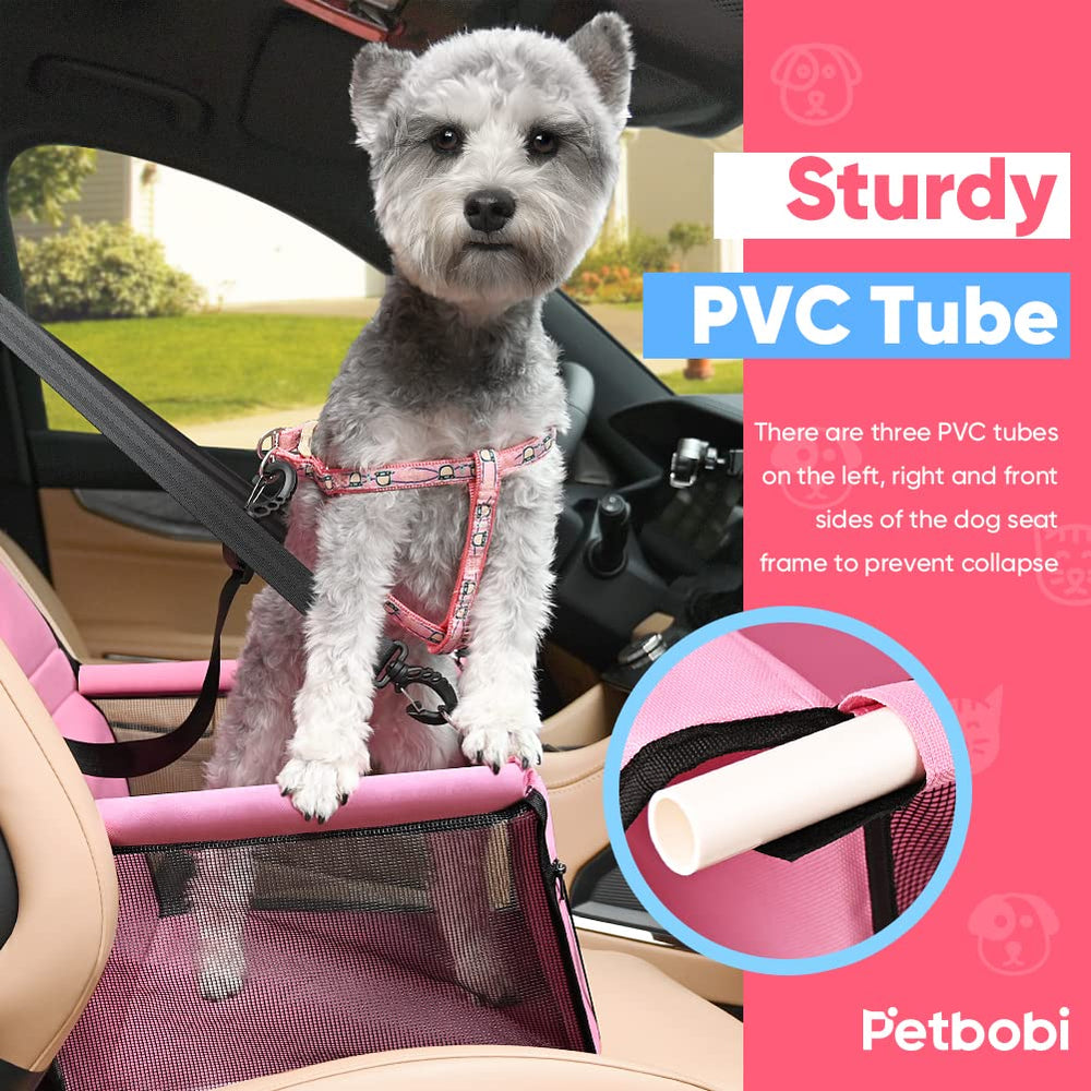 Petbobi car booster seat material close-up shows water-resistant Oxford fabric and breathable mesh