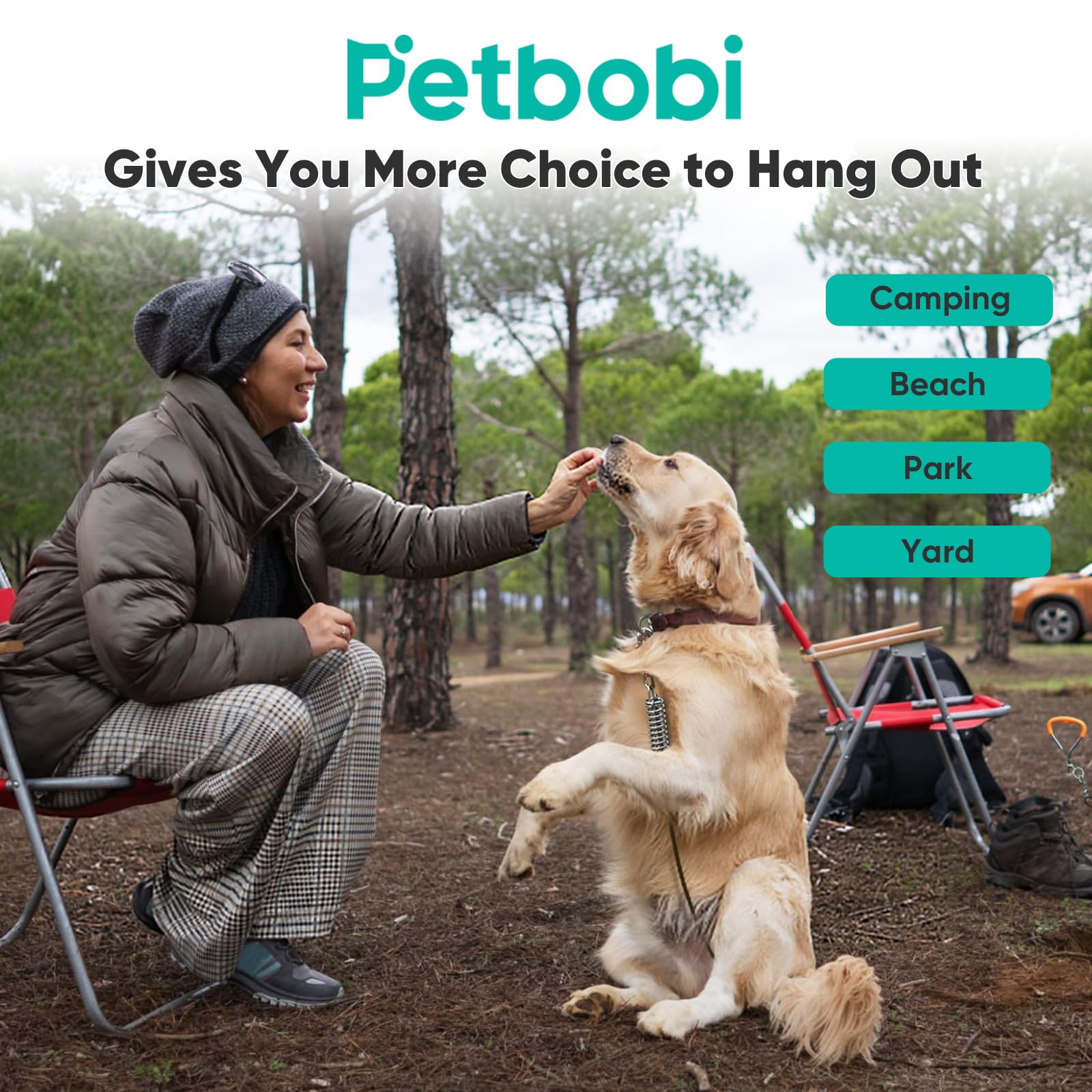 Petbobi PVC-coated steel cable stands up to weather and rust.