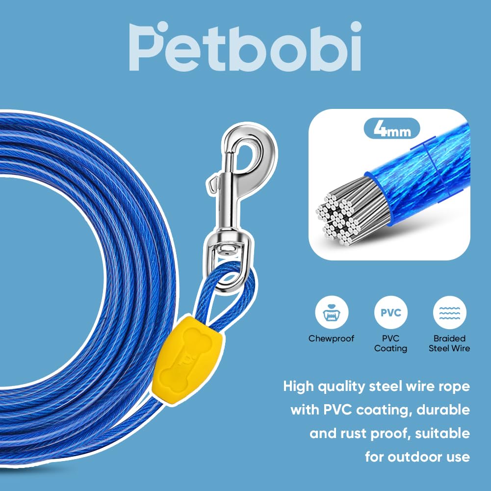 Petbobi PVC-coated cable is weatherproof and chew-resistant for longer life.