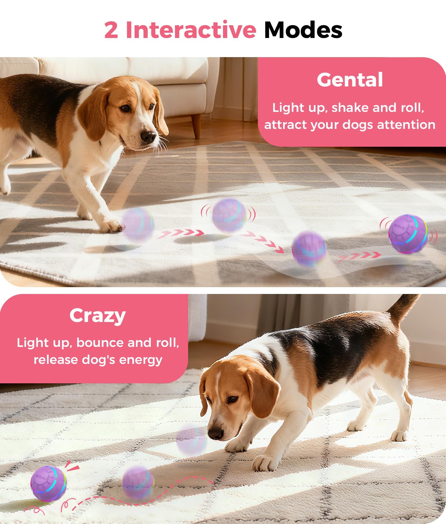 Petbobi USB-chargeable ball with quick recharge for extended play.