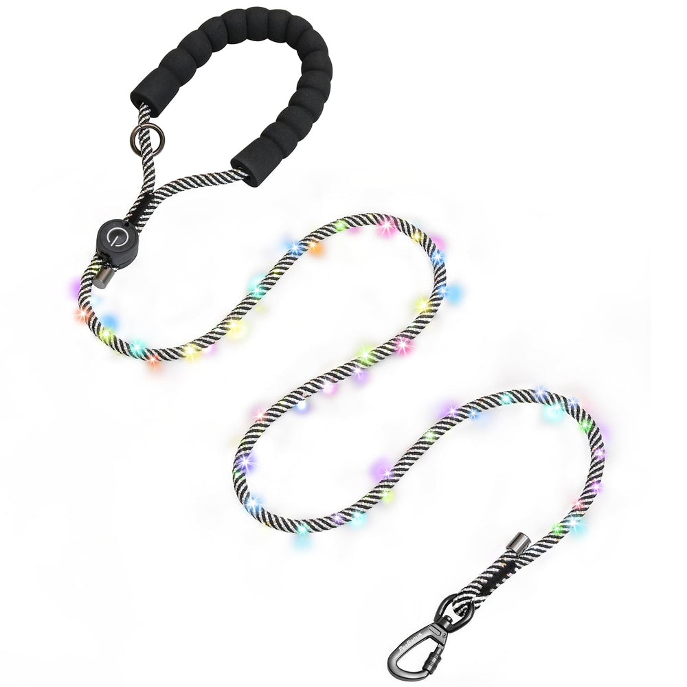PetBonus 5 ft LED dog leash shown from top view for nighttime visibility.