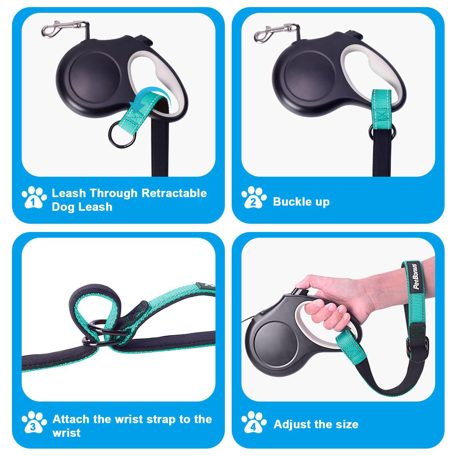 PetBonus adjustable wrist strap showing quick-strap fit for all sizes