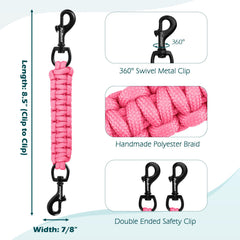 PetBonus backup clip with 360-degree rotating clasp demonstrates secure harness attachment.