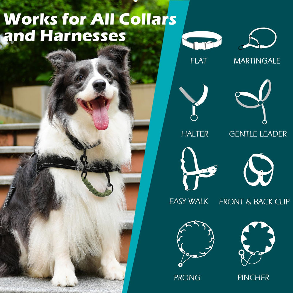 PetBonus army-green harness-attachment view shows versatile compatibility with multiple collars