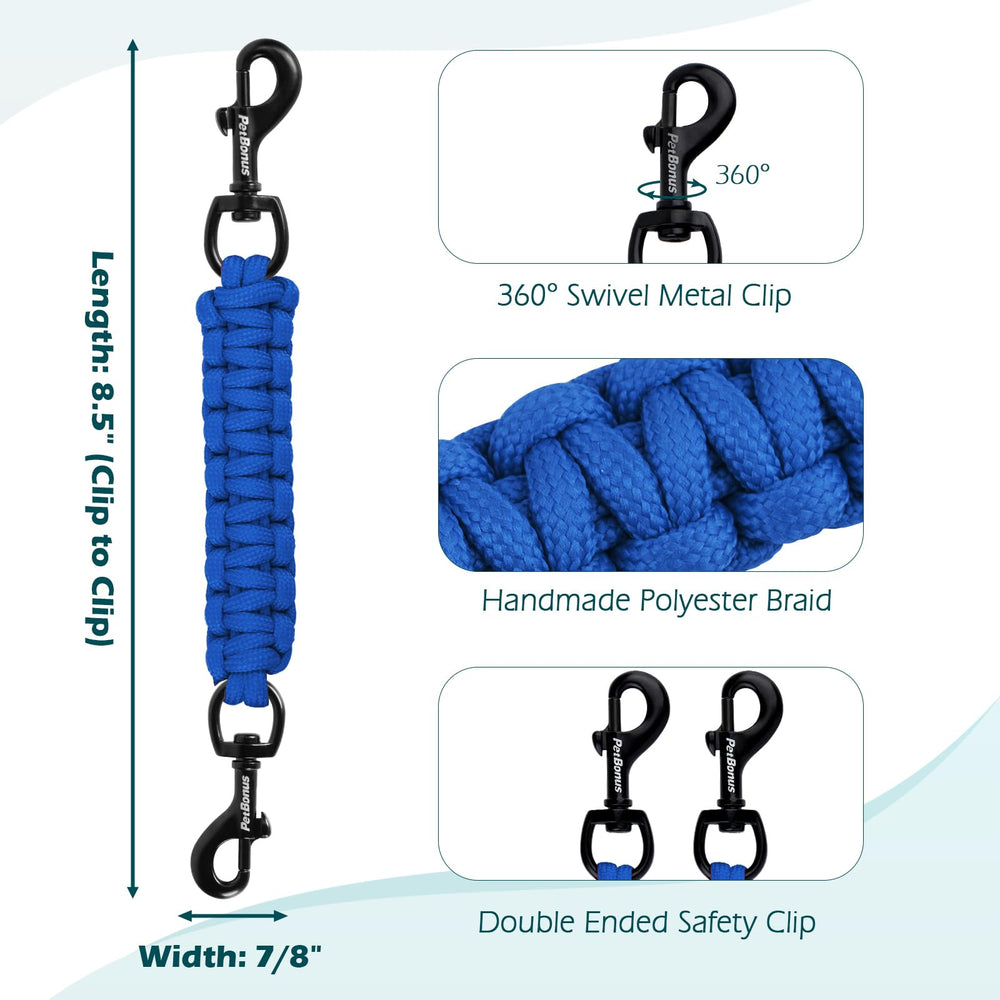 PetBonus blue safety clip side view highlights 360° rotating clasp