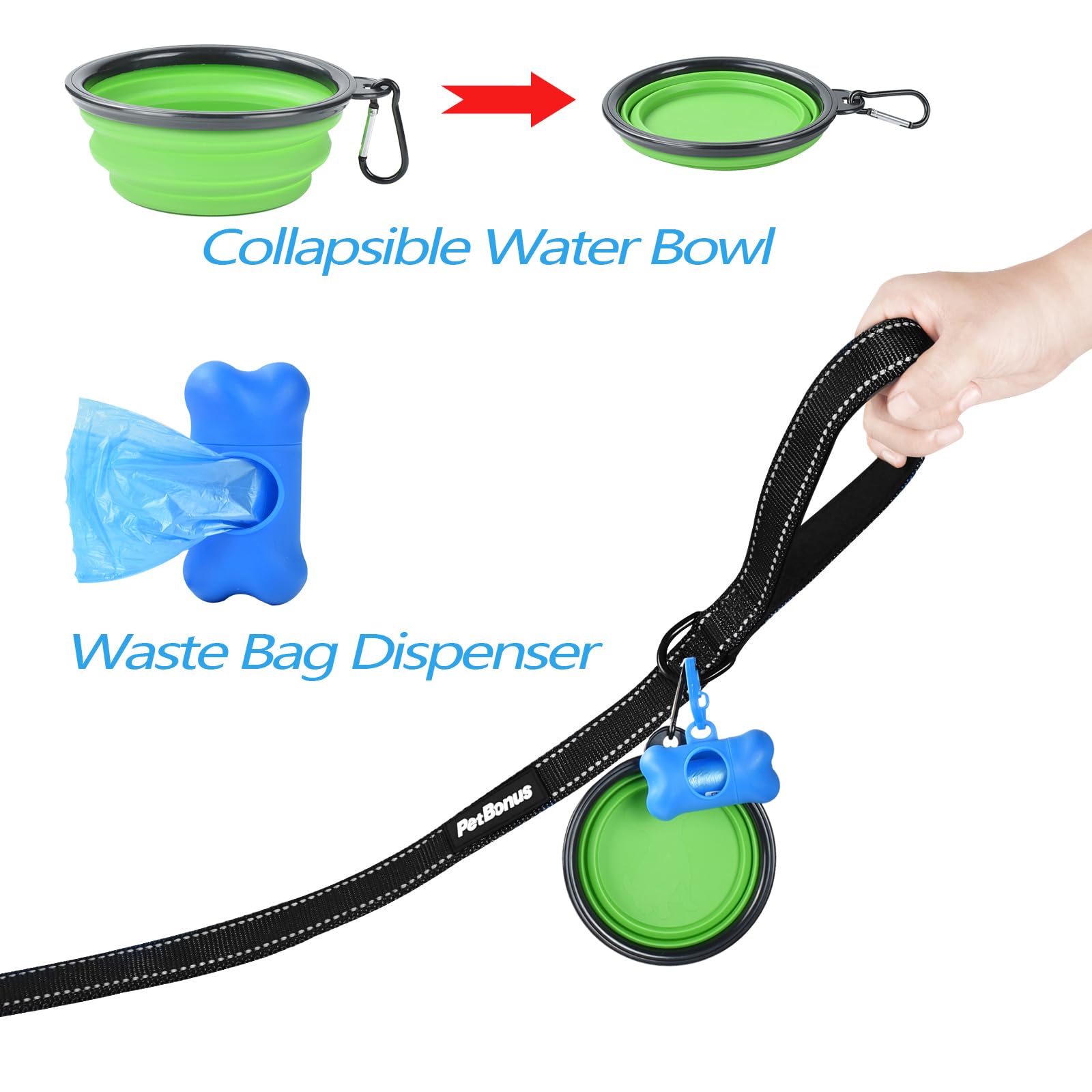 PetBonus double dog leash includes waste bag dispenser for easy cleanups