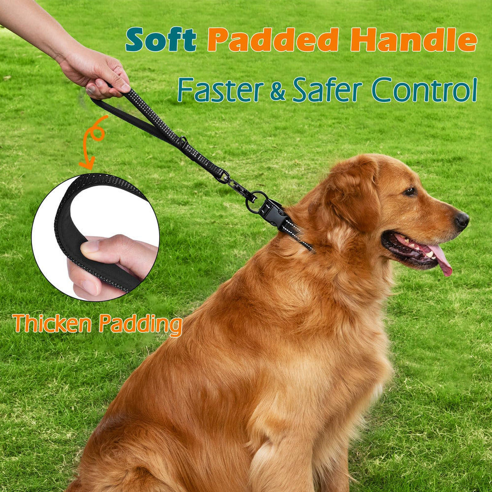 PetBonus heavy-duty short dog leash showing reflective stitching for night visibility