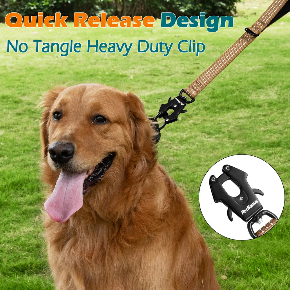 PetBonus padded-handle closeup on dog leash reduces rope burn during walks.