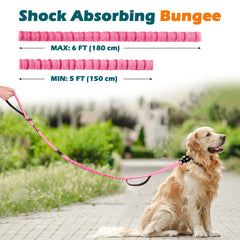 PetBonus heavy-duty tactical dog leash bungee-cord absorbs shock to reduce jerks during fast lunges.