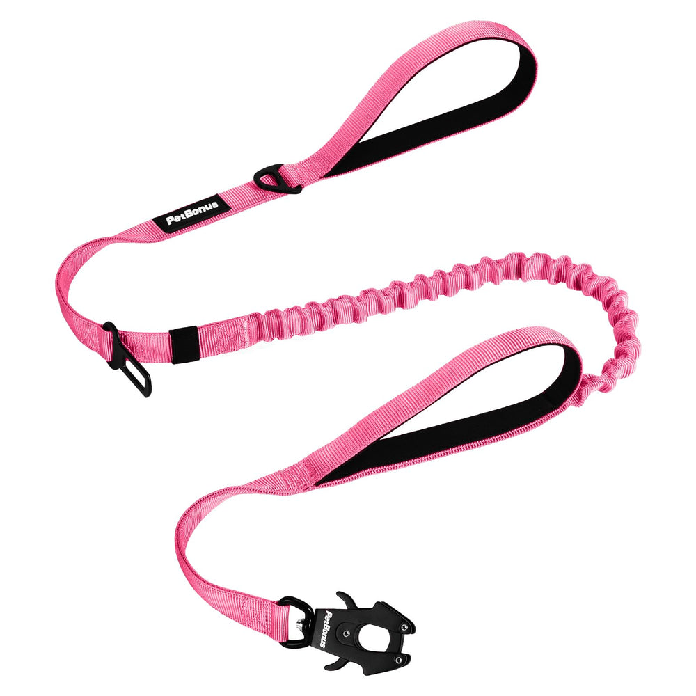 PetBonus heavy-duty tactical dog leash clip demonstrates quick-release action for easy one-handed use on walks.