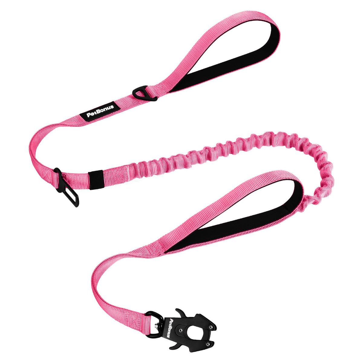PetBonus heavy-duty tactical dog leash clip demonstrates quick-release action for easy one-handed use on walks.