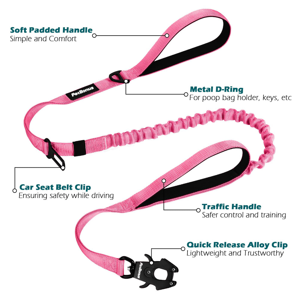 PetBonus heavy-duty tactical dog leash d-ring-attachments adds space for accessories like dispensers and bowls.