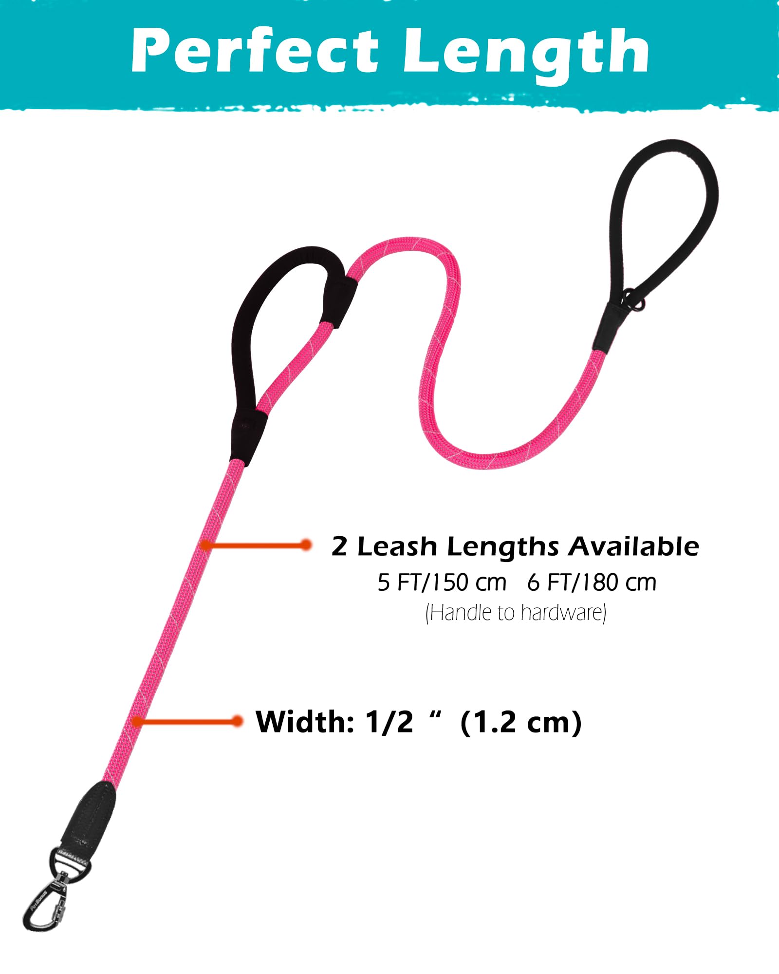 PetBonus lightweight 6ft pink leash for easy daily walks with medium to large dogs