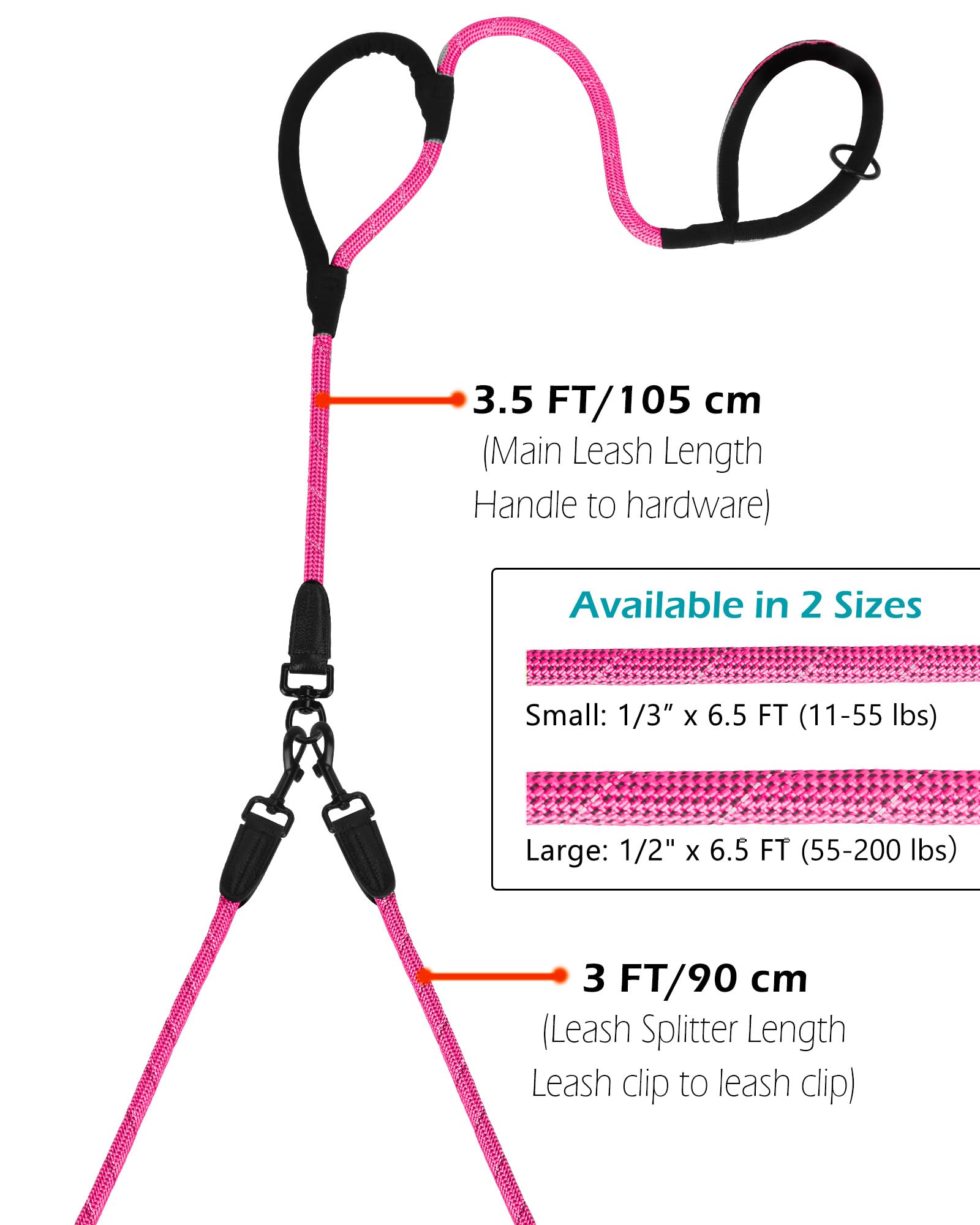 PetBonus rope double dog leash pink lightweight design eases daily use.
