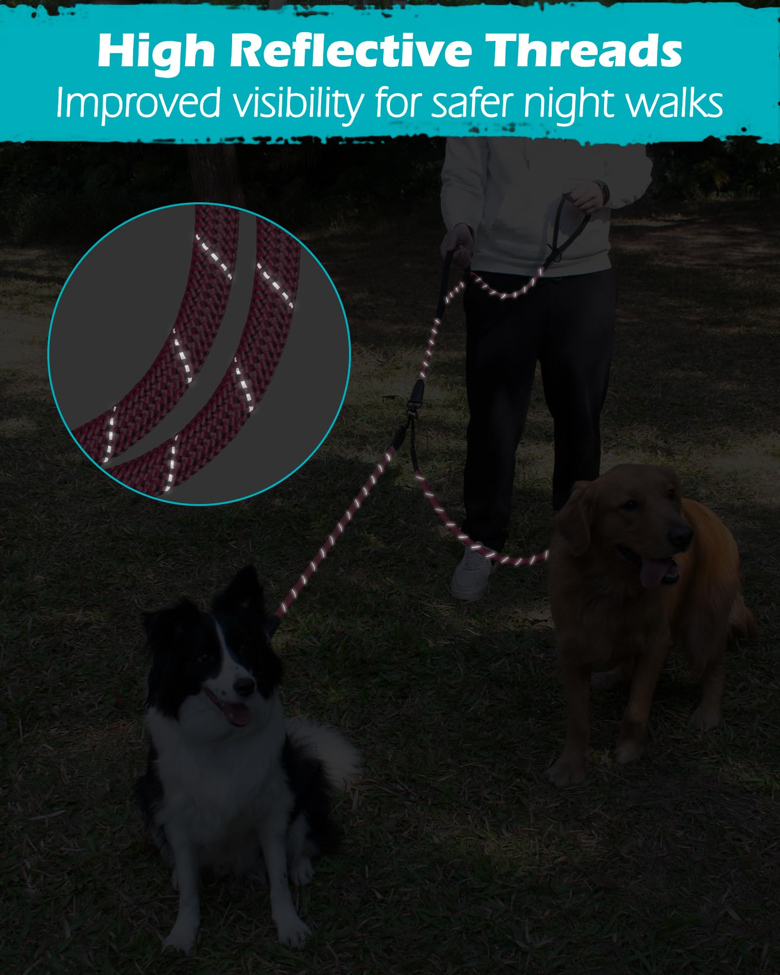 PetBonus rope double dog leash pink two-dogs-walking improves training sessions.