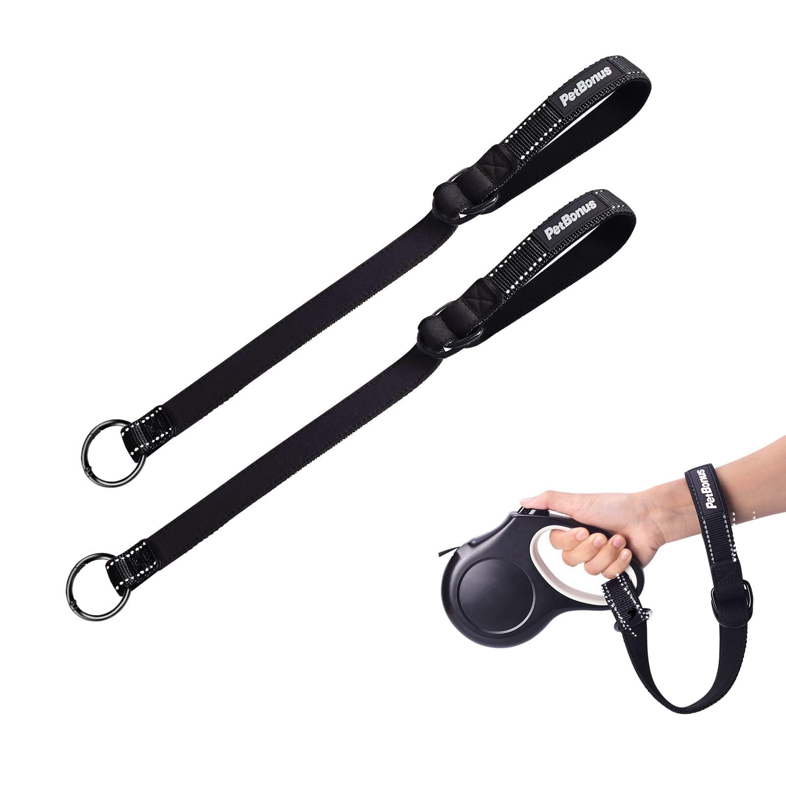 PetBonus short-dog-leash-wrist-strap keeps you securely hands-free on walks.