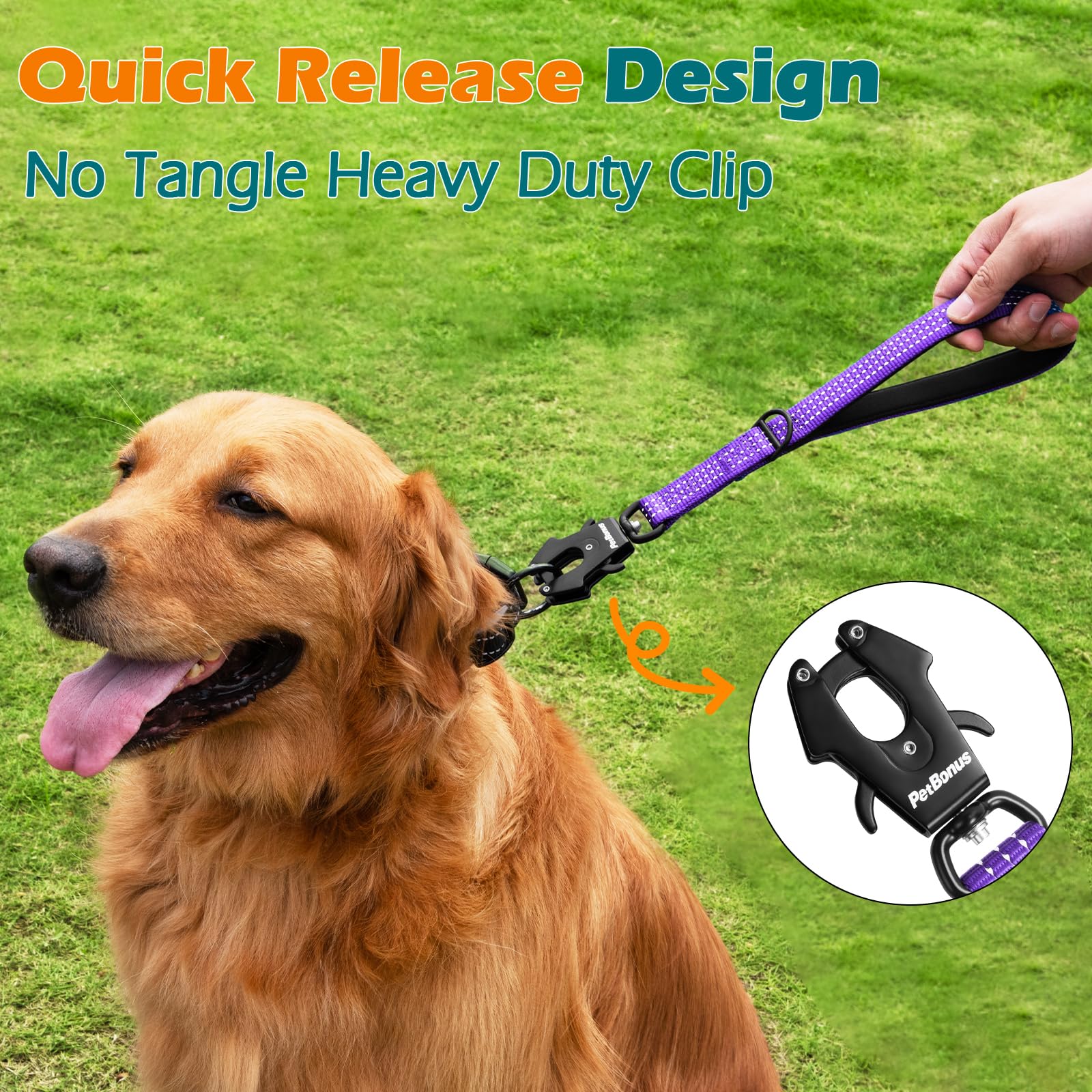 PetBonus traffic leash featuring a quick-release clasp for easy one-handed control